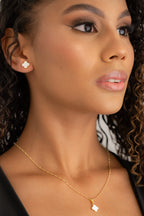 SET WHITE CLOVER 1CM JOYERIA D'ORÉ