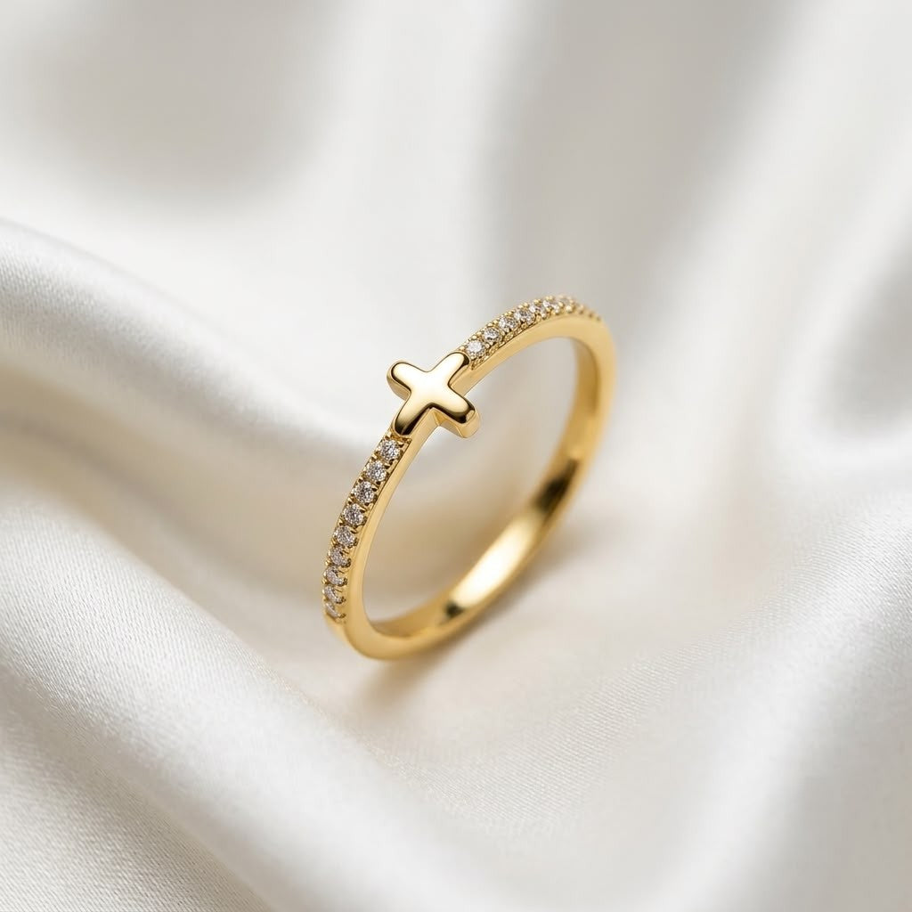 ANILLO CRUZ CON ZIRCONES TALLA 8