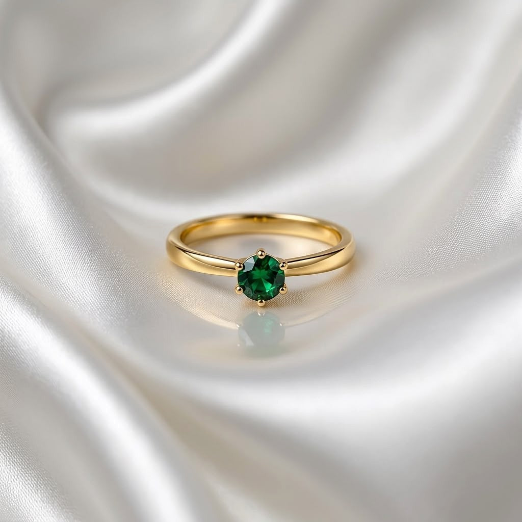 ANILLO ZIRCON VERDE LISO TALLA 8