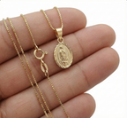 SET VENECIANA CADENA 40CM 0.8MM + DIJE VIRGEN GUADALUPE MINI 0.8CM JOYERIA D'ORÉ