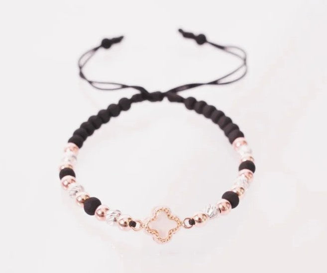 PULSERA HERRAJE DE TREBOL BLANCA JOYERIA D'ORÉ