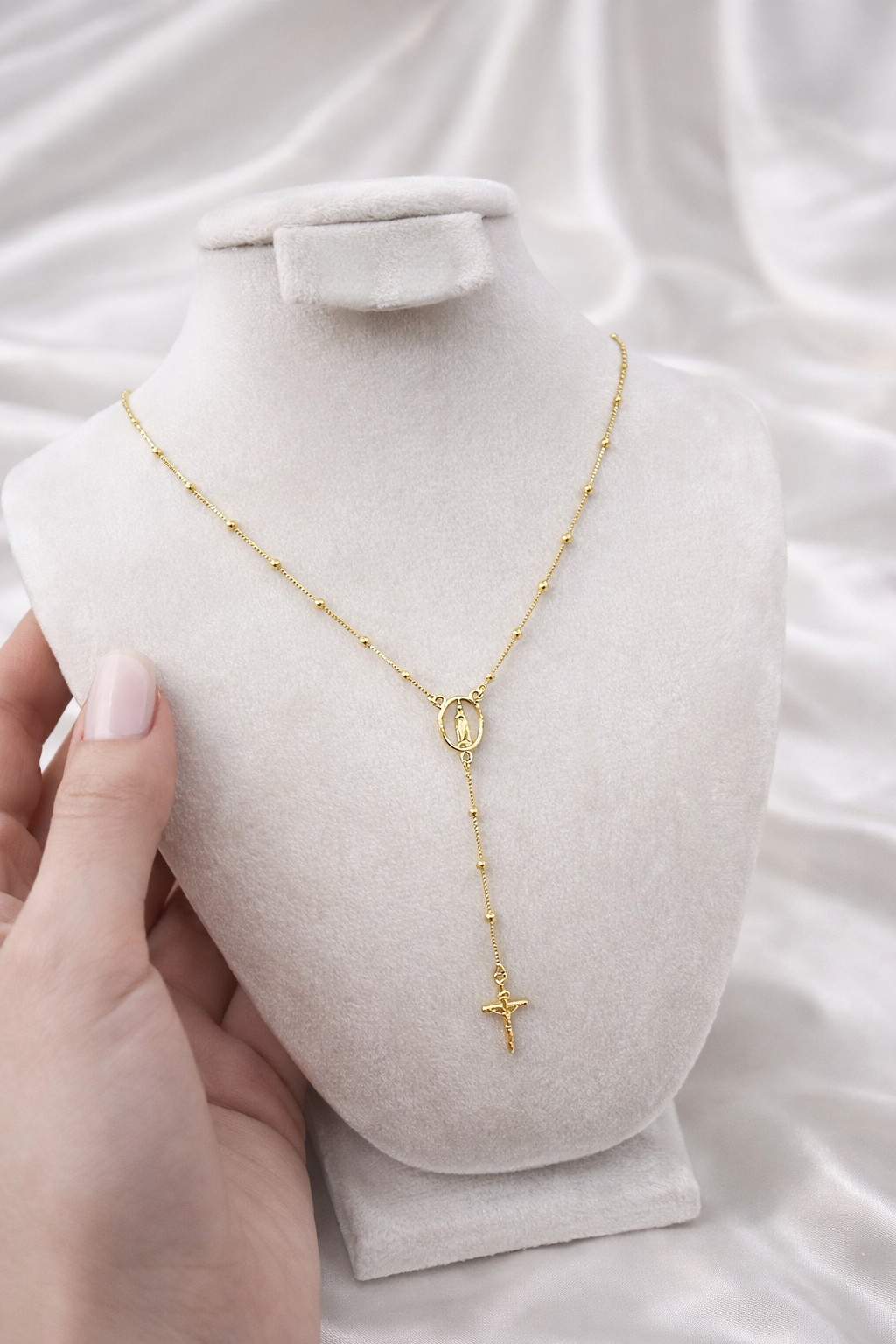 ROSARIO CON VIRGEN Y CRUZ 60CM