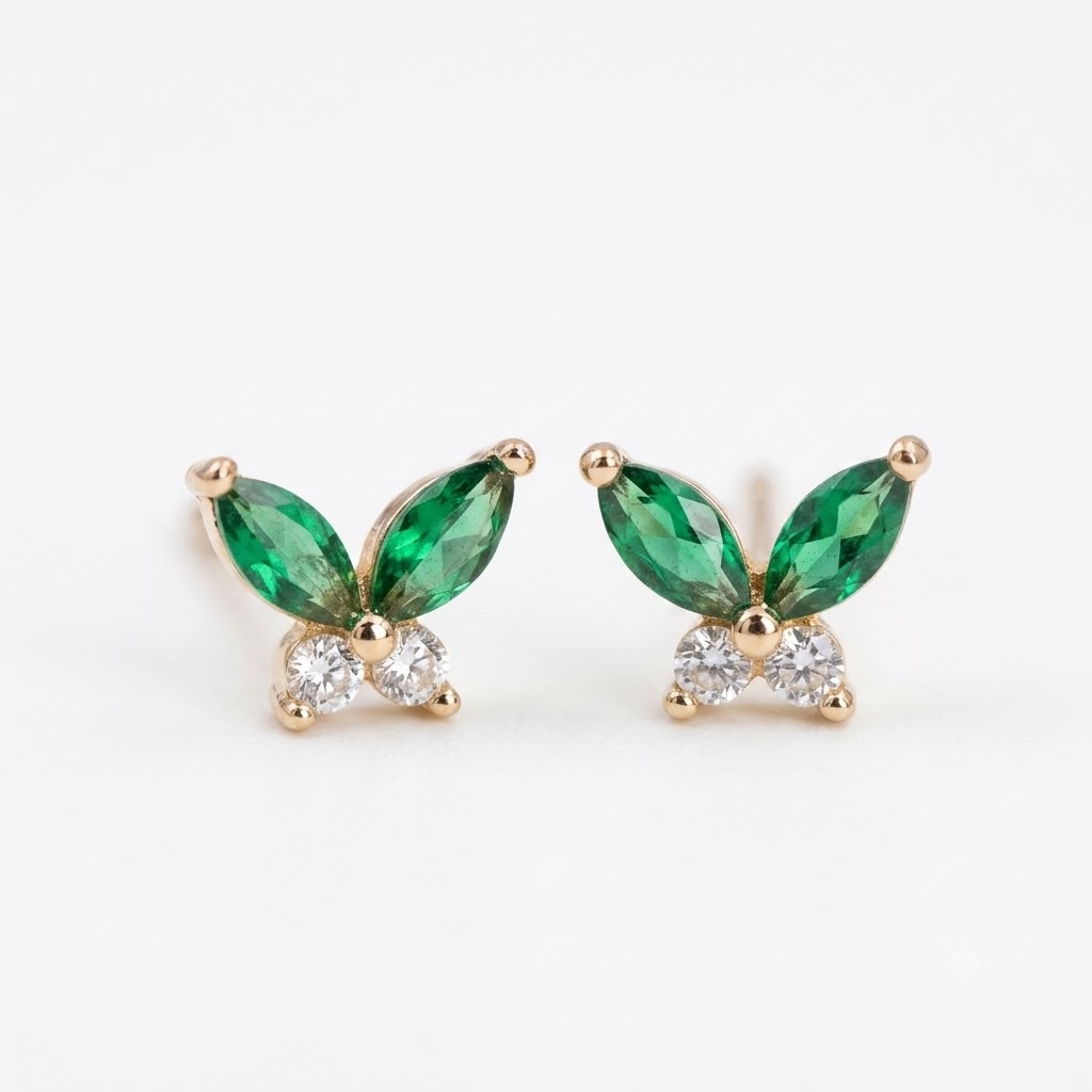 TOPOS MARIPOSA CON CIRCONES VERDES Y BLANCOS oro laminado 18k cali