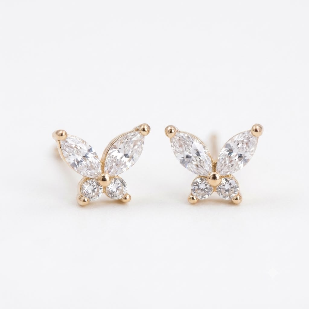 TOPOS MARIPOSA CON CIRCONES  BLANCOS oro laminado 18k cali