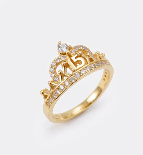 ANILLO 15 AÑOS CON ZIRCON oro laminado 18k cali