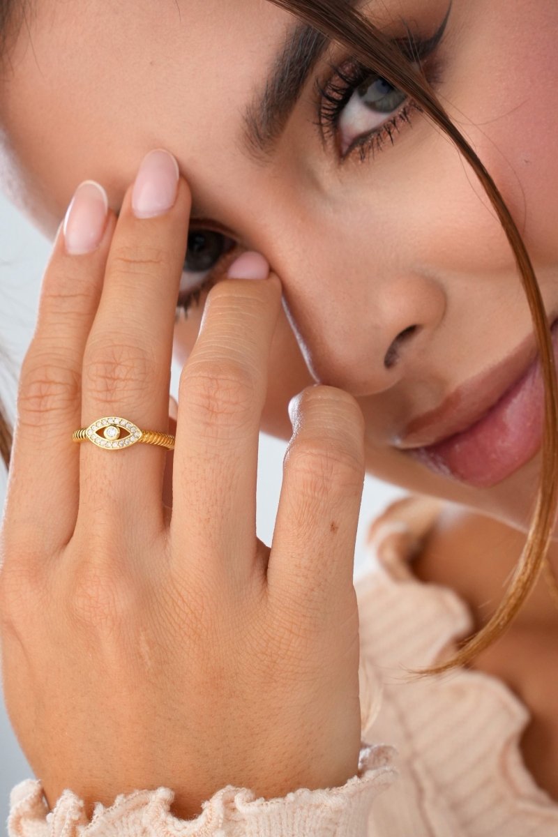 ANILLO AJUSTABLE OJO TURCO-ANILLO MUJER-JOYERIA D'ORÉ-ORO LAMINADO 18K CALI