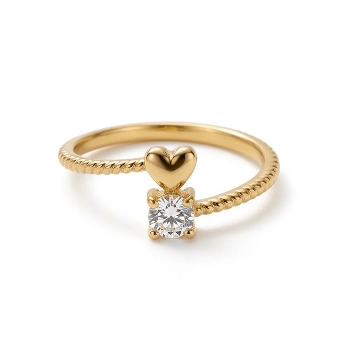 ANILLO CORAZON Y ZIRCON TALLA 8 oro laminado 18k cali