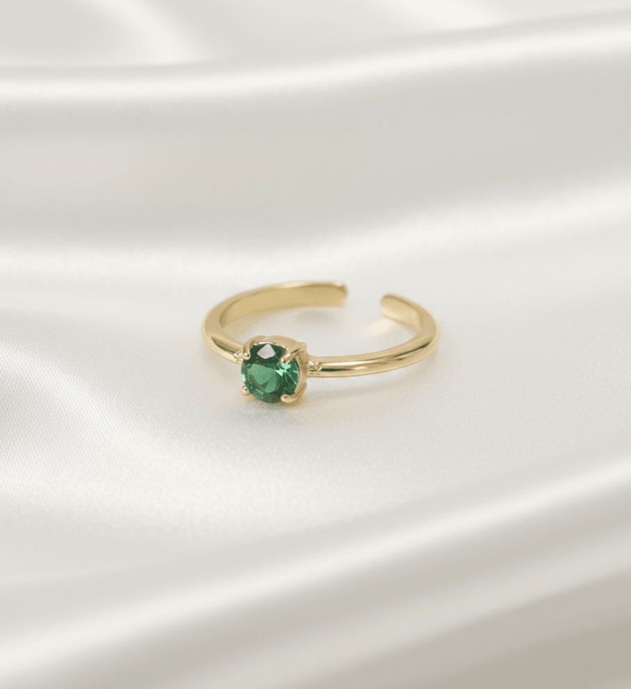 ANILLO GRADUABLE CON GEMA VERDE ESMERALDA-ANILLO MUJER-JOYERIA D'ORÉ-ORO LAMINADO 18K CALI