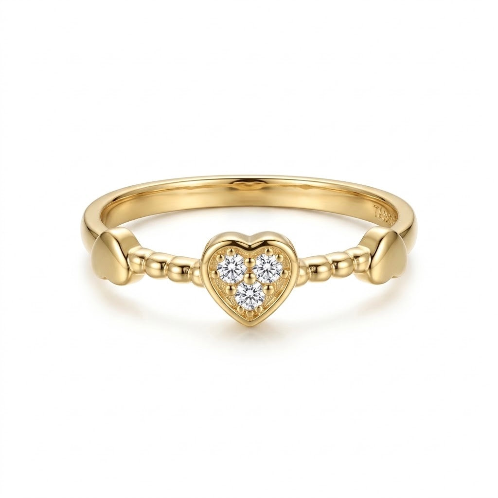 ANILLO TRIPLE CORAZONES oro laminado 18k cali