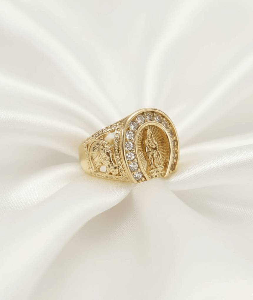 ANILLO VIRGEN DE GUADALUPE TALLA 11-ANILLO HOMBRE-JOYERIA D'ORÉ-ORO LAMINADO 18K CALI