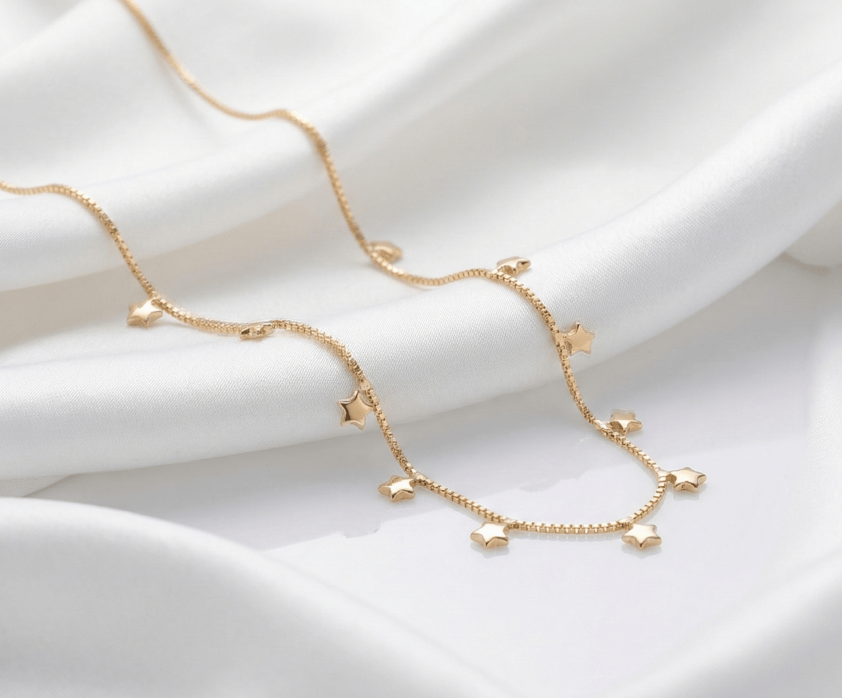 CADENA VENECIANA CON 15 ESTRELLAS 45CM + EXTENSOR-CADENAS-JOYERIA D'ORÉ-ORO LAMINADO 18K CALI
