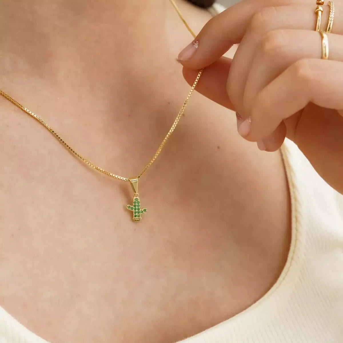 DIJE CACTUS VERDE-DIJES-JOYERIA D'ORÉ-ORO LAMINADO 18K CALI