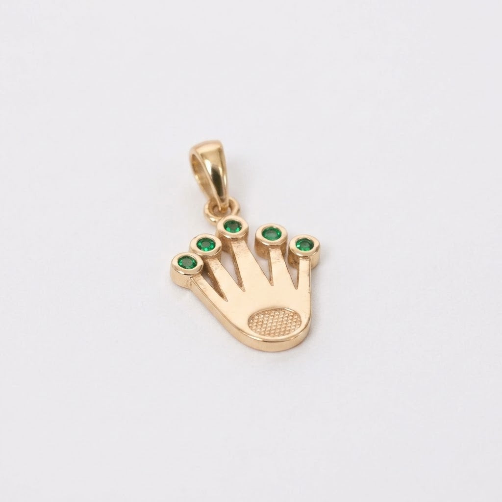 DIJE CORONA RX 5 ZIRCONES VERDES oro laminado 18k cali 2