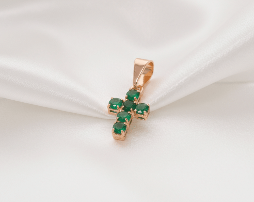 DIJE CRUZ 6 ZIRCONES VERDES MEDIANA-DIJES-JOYERIA D'ORÉ-ORO LAMINADO 18K CALI
