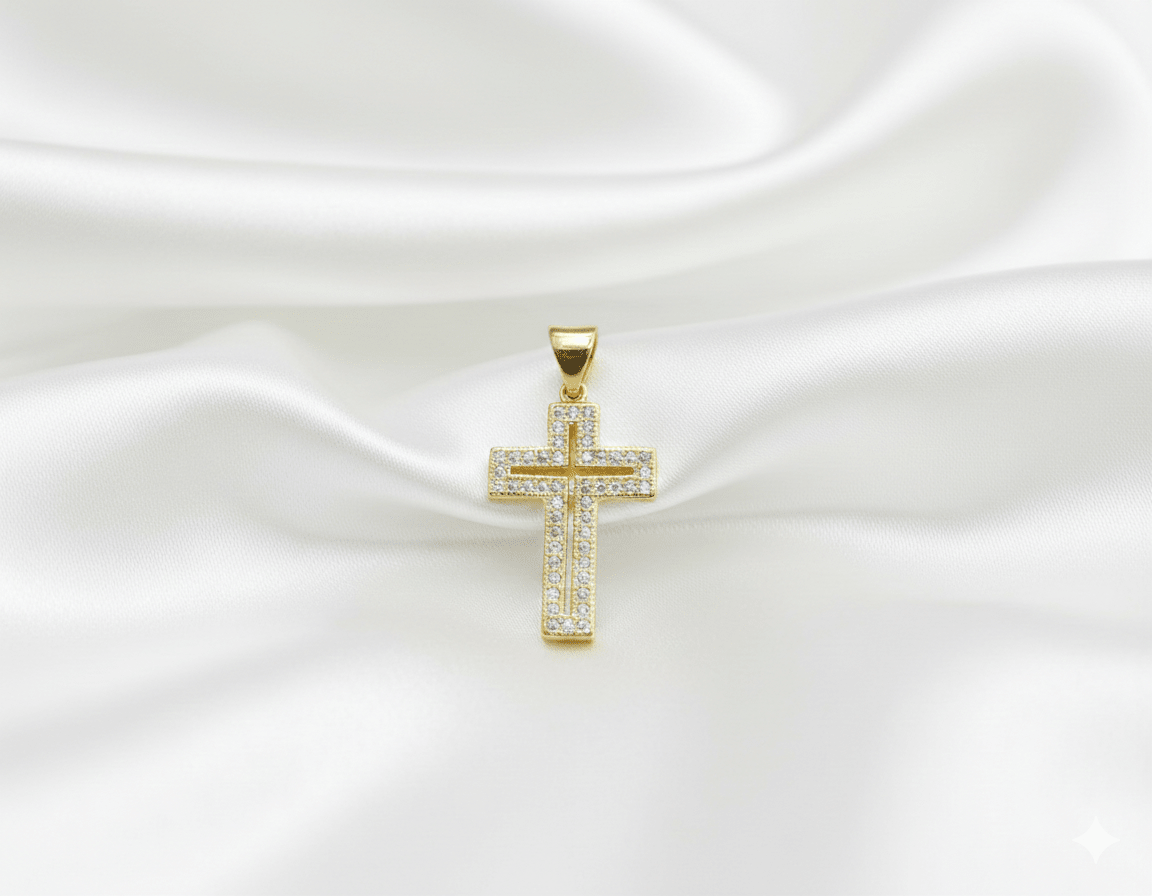 DIJE CRUZ CON CIRCONES 1.8CM-DIJES-JOYERIA D'ORÉ-ORO LAMINADO 18K CALI