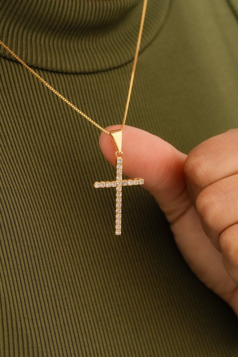 DIJE CRUZ CON CIRCONES 3CM-DIJES-JOYERIA D'ORÉ-ORO LAMINADO 18K CALI