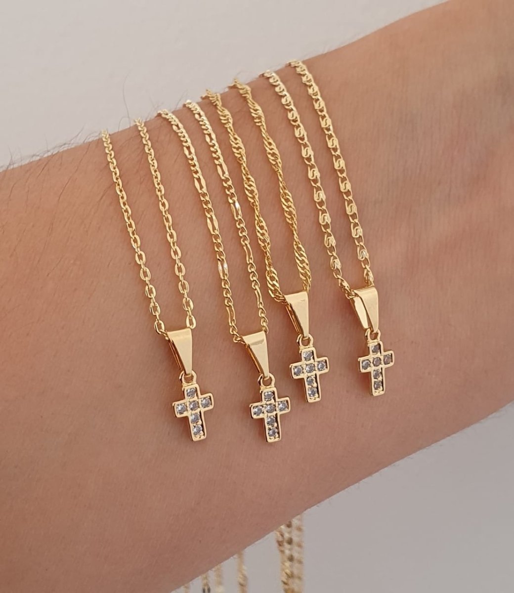 DIJE CRUZ CON CIRCONES MINI-DIJES-JOYERIA D'ORÉ-ORO LAMINADO 18K CALI