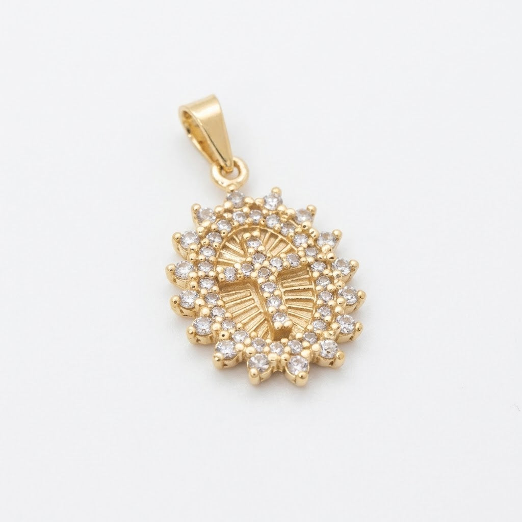 DIJE CRUZ CON REBORDE EN ZIRCONES oro laminado 18k cali 2