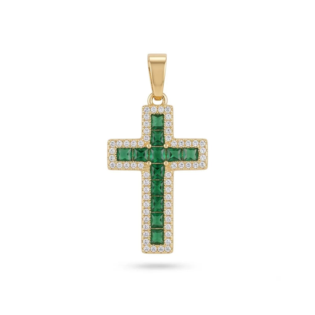 DIJE CRUZ GRACIA 28MM oro laminado 18k cali