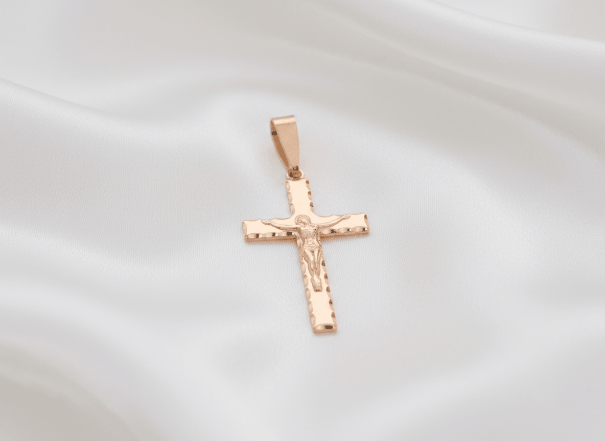 DIJE CRUZ MEDIANA CON GRABADO Y JESUS-DIJES-JOYERIA D'ORÉ-ORO LAMINADO 18K CALI