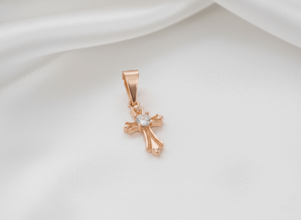 DIJE CRUZ PEQUEÑA CON ZIRCON-DIJES-JOYERIA D'ORÉ-ORO LAMINADO 18K CALI