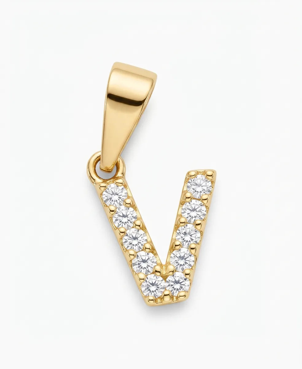 Dije letra V oro laminado 18k cali