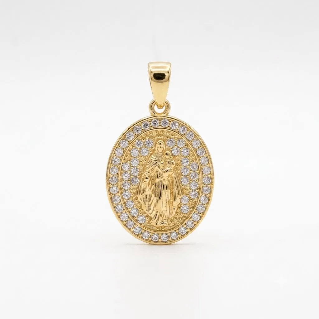 DIJE VIRGEN DEL CARMEN CON CIRCONES 23MM oro laminado 18k cali