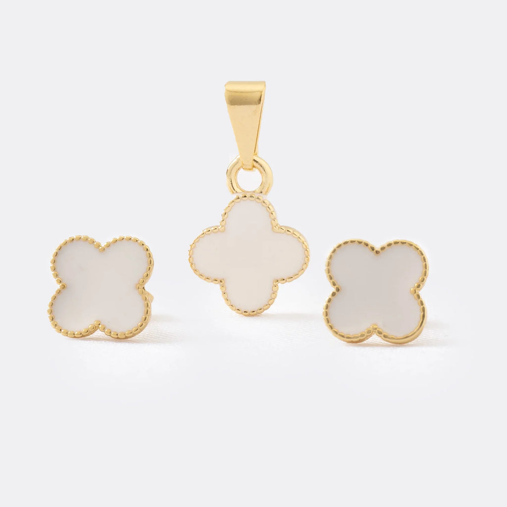 SET WHITE CLOVER 1CM-DIJES-JOYERIA D'ORÉ-ORO LAMINADO 18K CALI