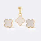 SET WHITE CLOVER 1CM-DIJES-JOYERIA D'ORÉ-ORO LAMINADO 18K CALI