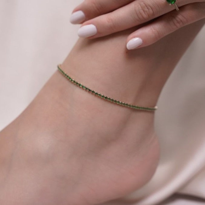 TOBILLERA TENIS VERDE ESMERALDA-TOBILLERAS-JOYERIA D'ORÉ-ORO LAMINADO 18K CALI