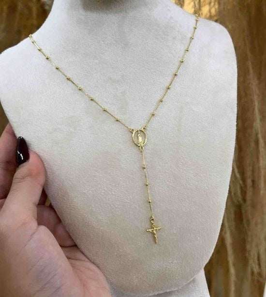 ROSARIO CON VIRGEN Y CRUZ-CADENAS-JOYERIA D'ORÉ-ORO LAMINADO 18K CALI