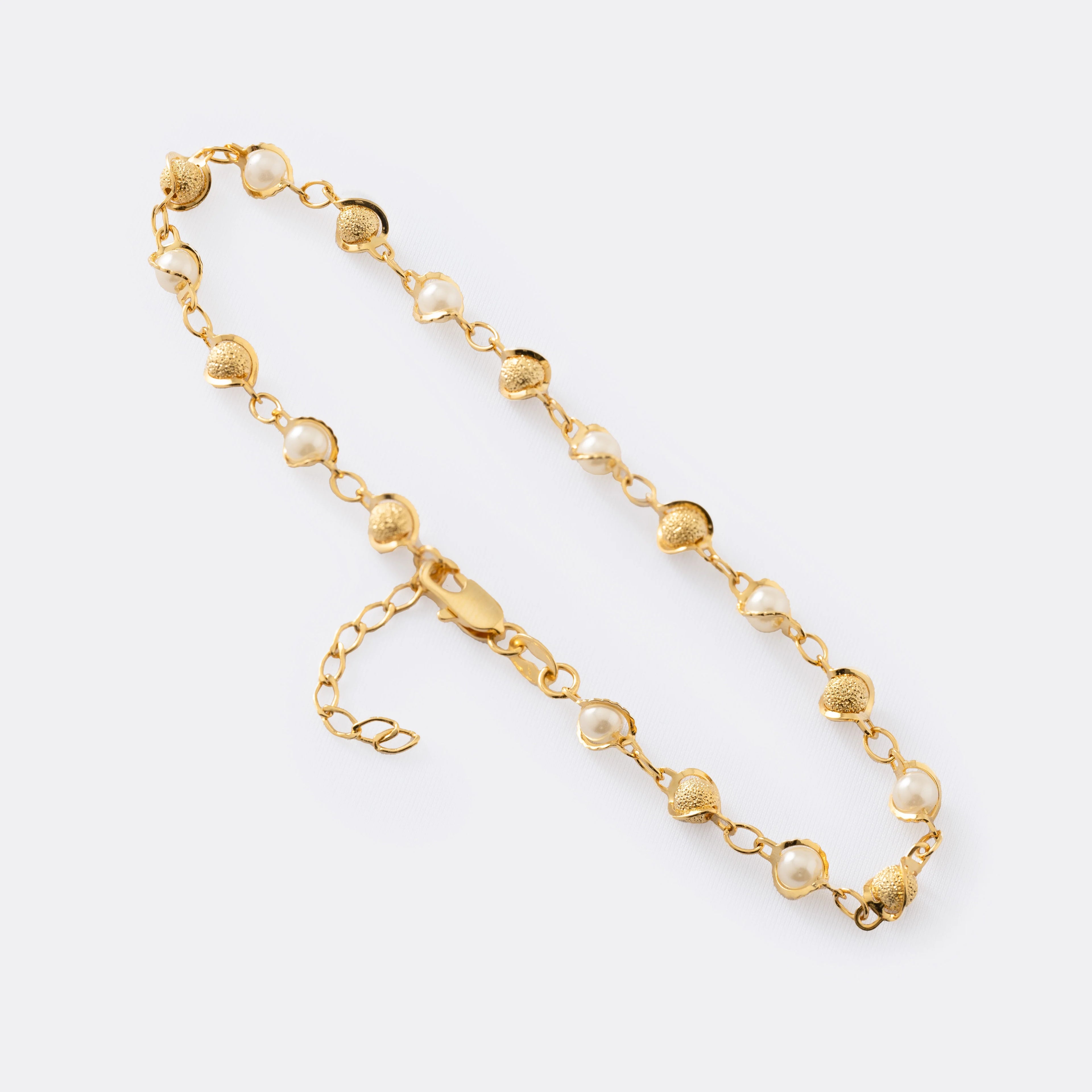 TOBILLERA GOLDEN PEARL 23CM + EXTENSOR-TOBILLERAS-JOYERIA D'ORÉ-ORO LAMINADO 18K CALI