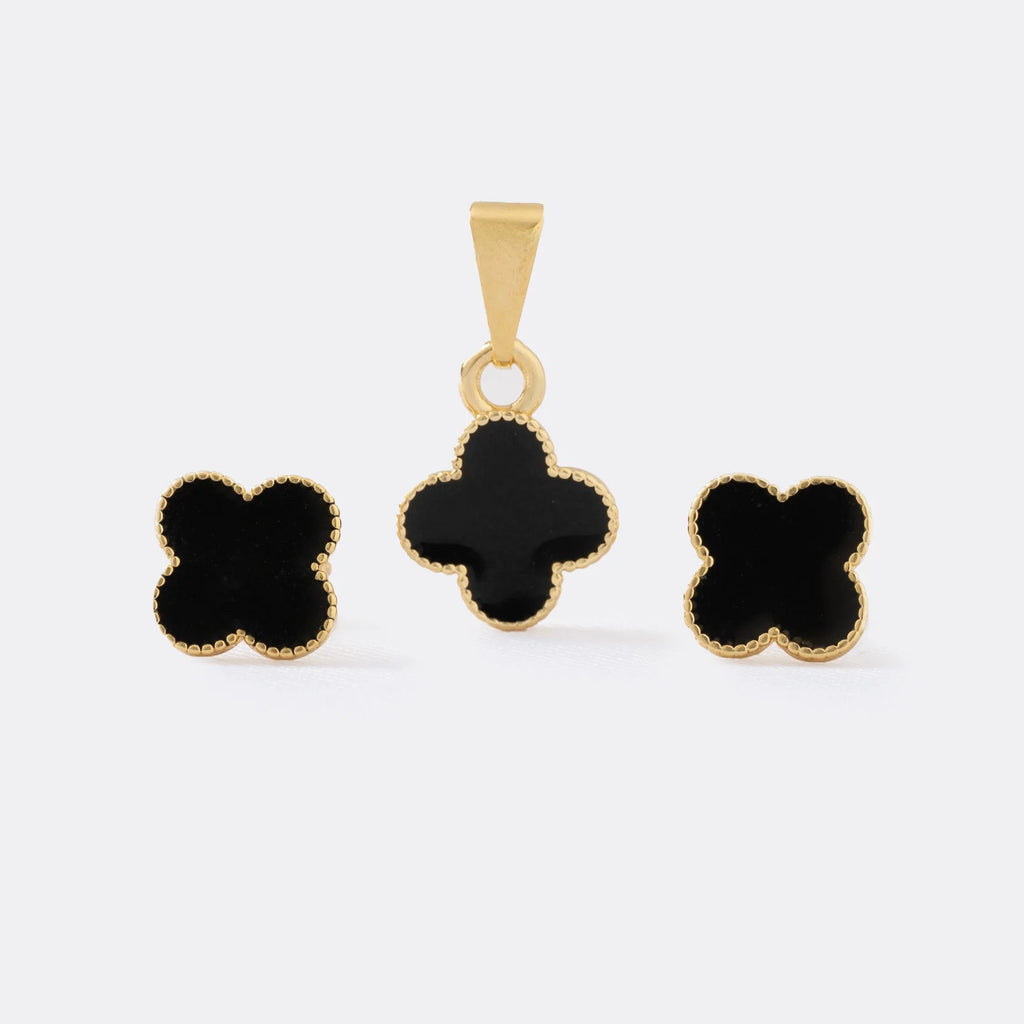SET BLACK CLOVER 1CM-DIJES-JOYERIA D'ORÉ-ORO LAMINADO 18K CALI