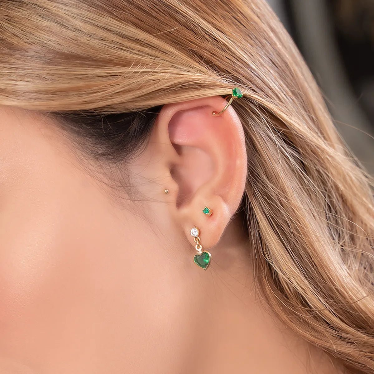 PEARCING FAKE VERDE 1.4CM-CANDONGAS-JOYERIA D'ORÉ-ORO LAMINADO 18K CALI