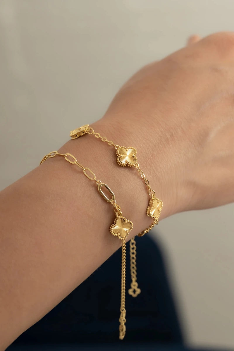 PULSERA CLOVER GOLD 15CM EXTENSOR-PULSERAS ORO LAMINADO-JOYERIA D'ORÉ-ORO LAMINADO 18K CALI