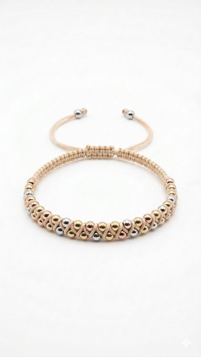 PULSERA DOBLE CARRIL TRES TONOS 3MM-PULSERAS TEJIDAS-JOYERIA D'ORÉ-ORO LAMINADO 18K CALI