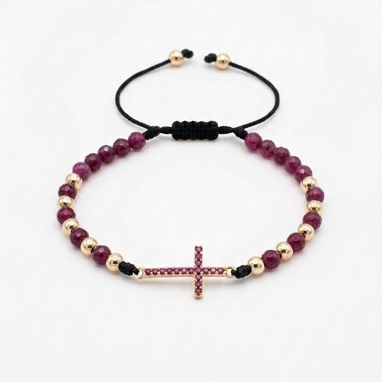 PULSERA HERRAJE CRUZ PURPURA 4MM-PULSERAS TEJIDAS-JOYERIA D'ORÉ-ORO LAMINADO 18K CALI