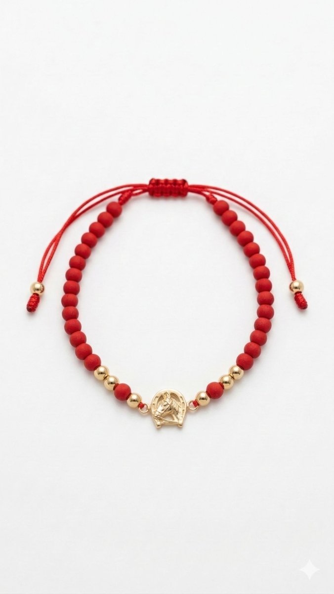 PULSERA HERRAJE DE CABALLO 4MM ROJO-PULSERAS TEJIDAS-JOYERIA D'ORÉ-ORO LAMINADO 18K CALI