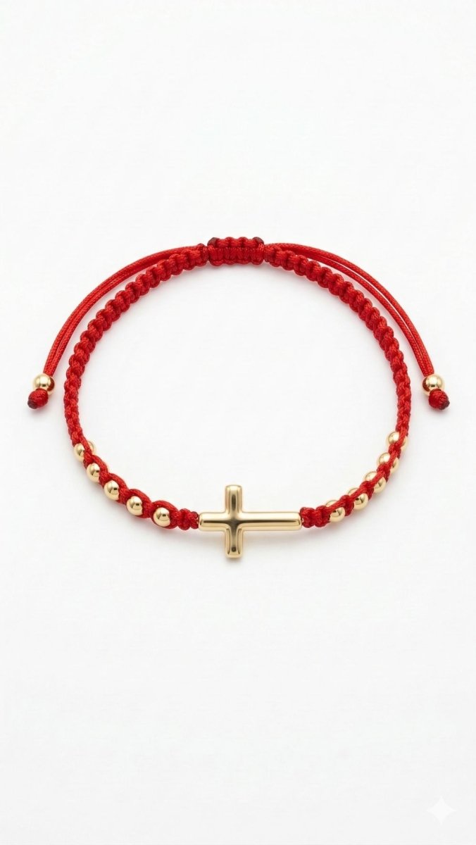 PULSERA HERRAJE DE CRUZ MEDIANA 4MM ROJO-PULSERAS TEJIDAS-JOYERIA D'ORÉ-ORO LAMINADO 18K CALI