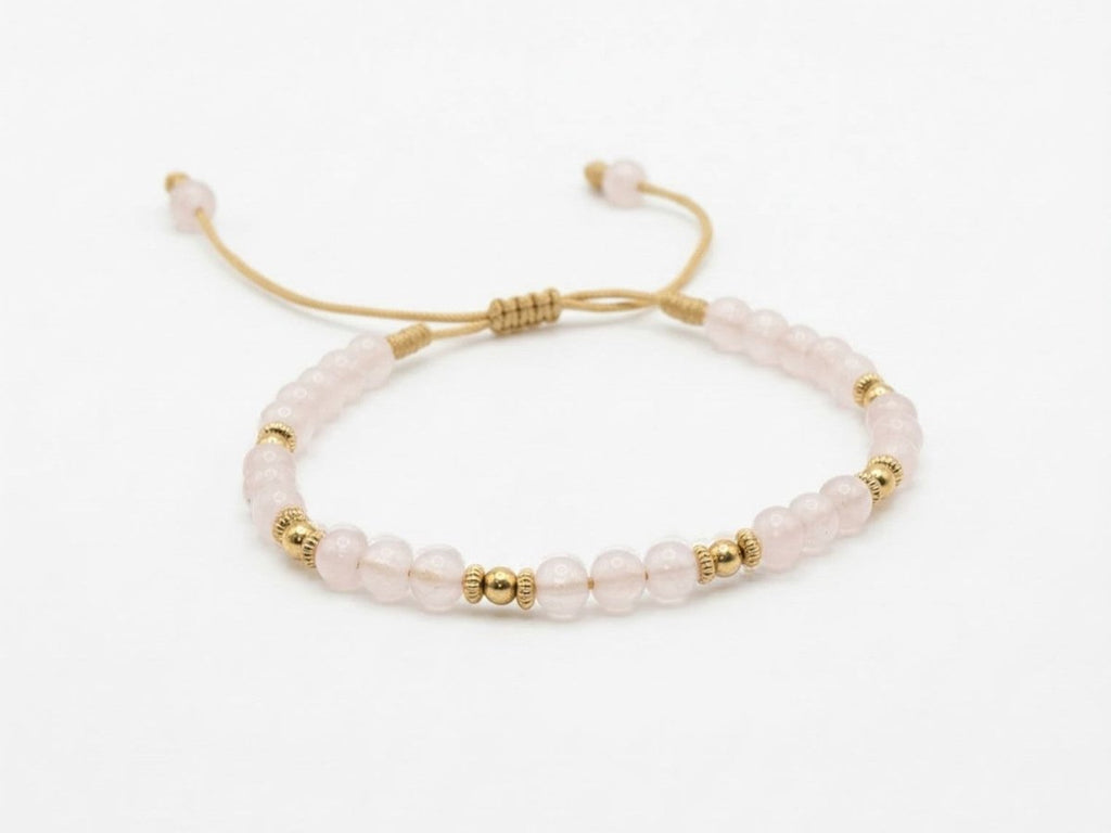 PULSERA PIEDRAS NATURALES ROSADA-PULSERAS TEJIDAS-JOYERIA D'ORÉ-ORO LAMINADO 18K CALI