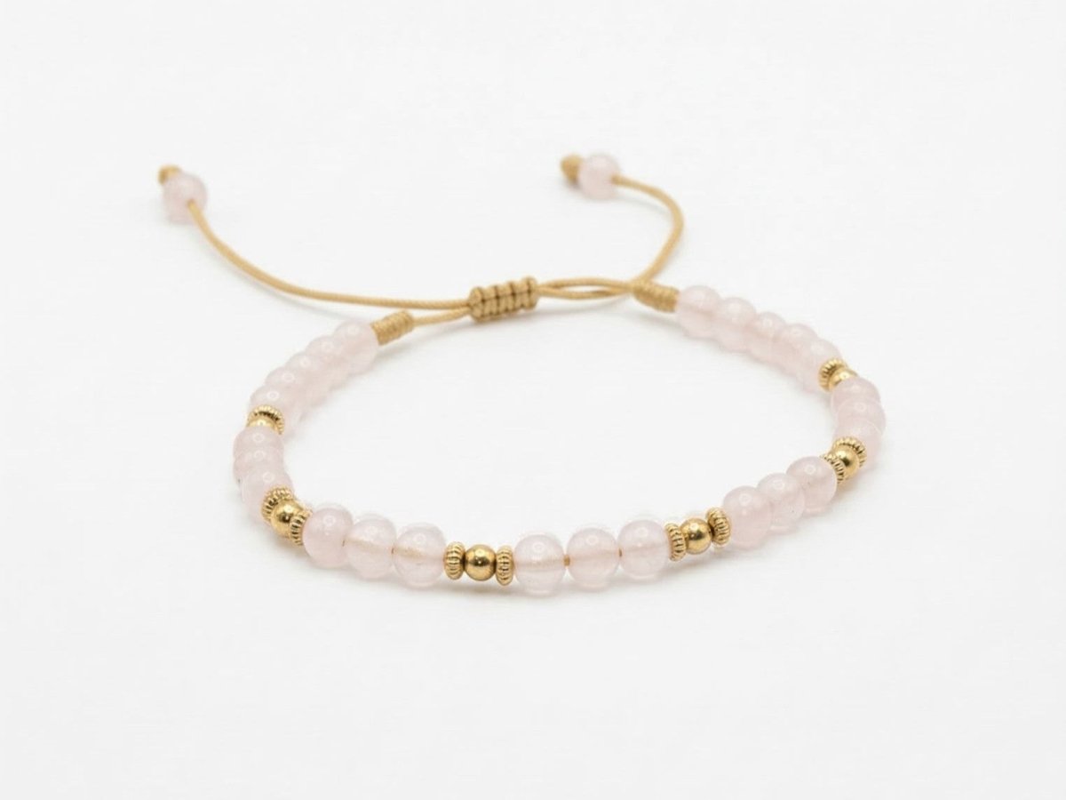 PULSERA PIEDRAS NATURALES ROSADA-PULSERAS TEJIDAS-JOYERIA D'ORÉ-ORO LAMINADO 18K CALI