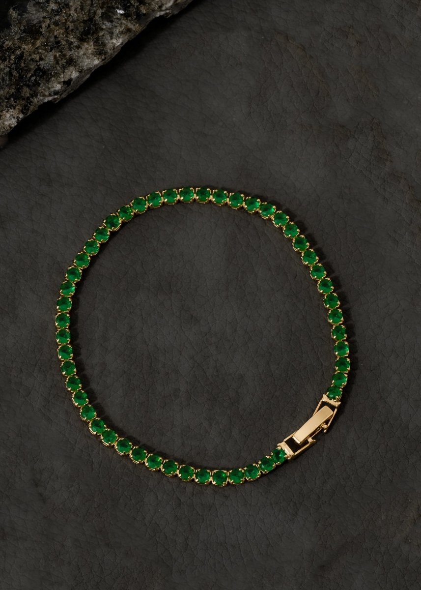 PULSERA TENNIS VERDE 20CM 4MM-PULSERAS ORO LAMINADO-JOYERIA D'ORÉ-ORO LAMINADO 18K CALI