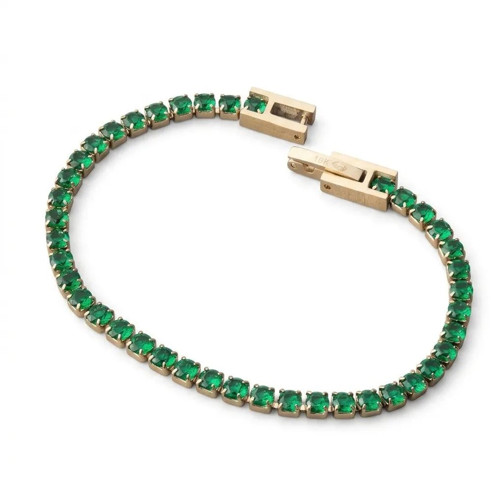 PULSERA TENNIS VERDE GRADUABLE: 17CM-21CM oro laminado 18k cali