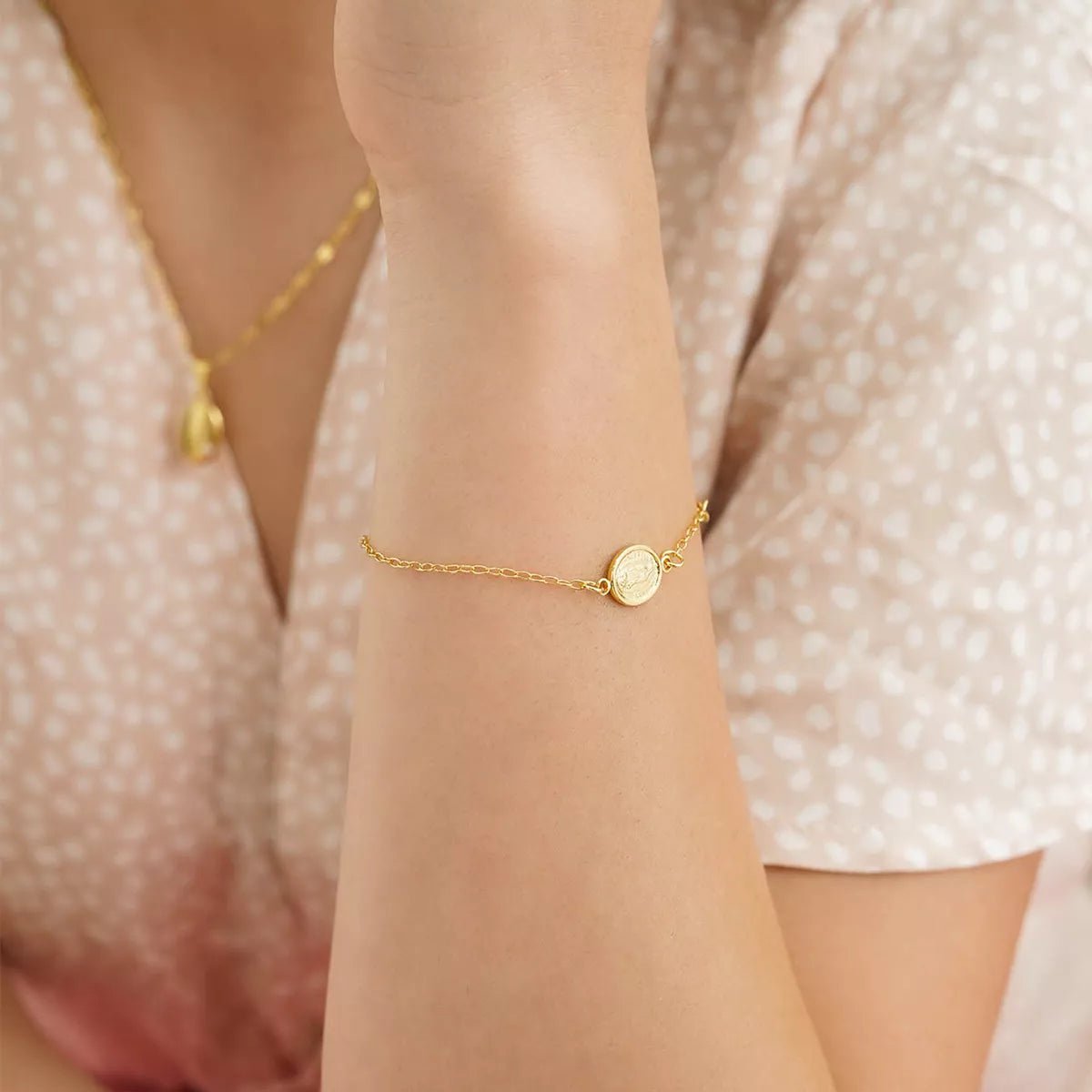 PULSERA VIRGEN DE GUADALUPER 16.5CM EXTENSOR-PULSERAS ORO LAMINADO-JOYERIA D'ORÉ-ORO LAMINADO 18K CALI