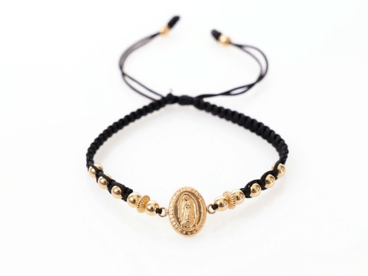 PULSERA VIRGEN GUADALUPE 10 BALINES 4MM-PULSERAS TEJIDAS-JOYERIA D'ORÉ-ORO LAMINADO 18K CALI