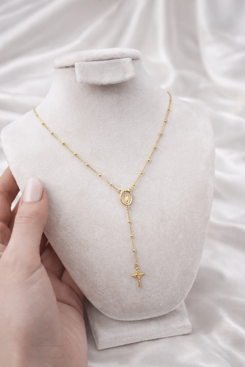 ROSARIO CON VIRGEN Y CRUZ 60CM-CADENAS-JOYERIA D'ORÉ-ORO LAMINADO 18K CALI