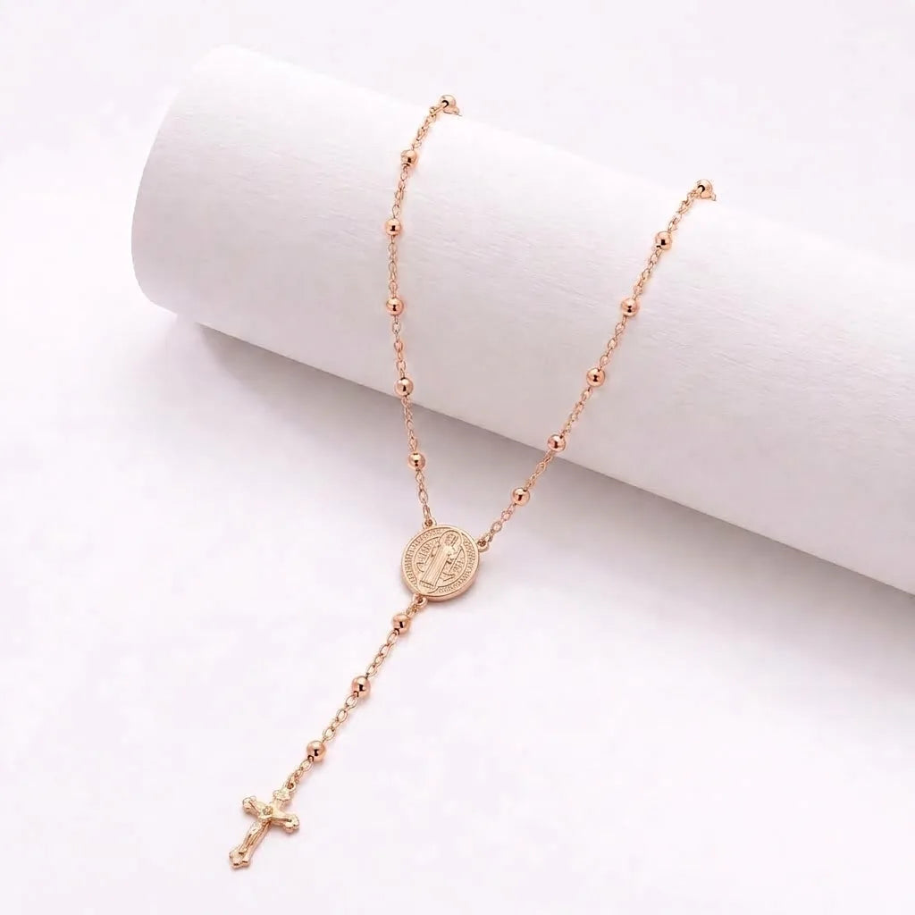 ROSARIO SAN BENITO BALIN LISO 45CM oro laminado 18k cali