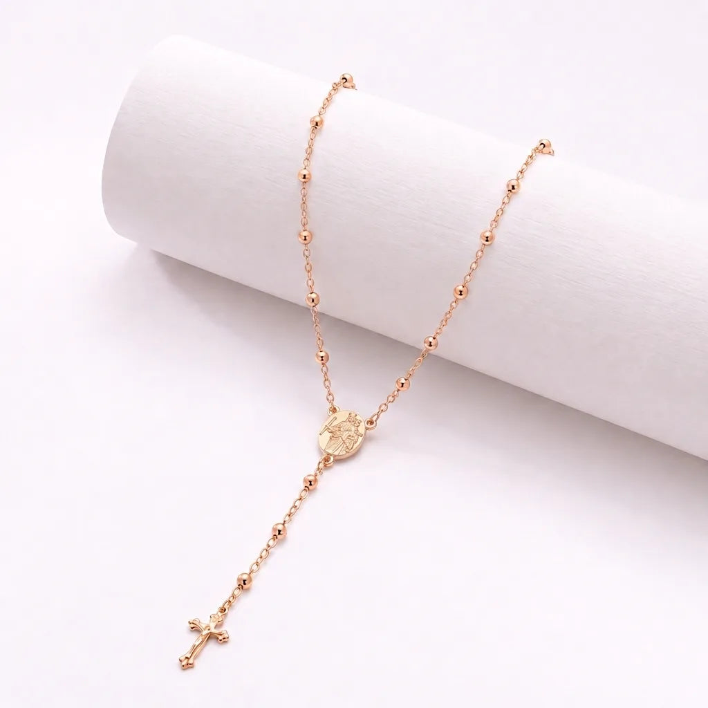ROSARIO VIRGEN DEL CARMEN LISO 45CM oro laminado 18k cali
