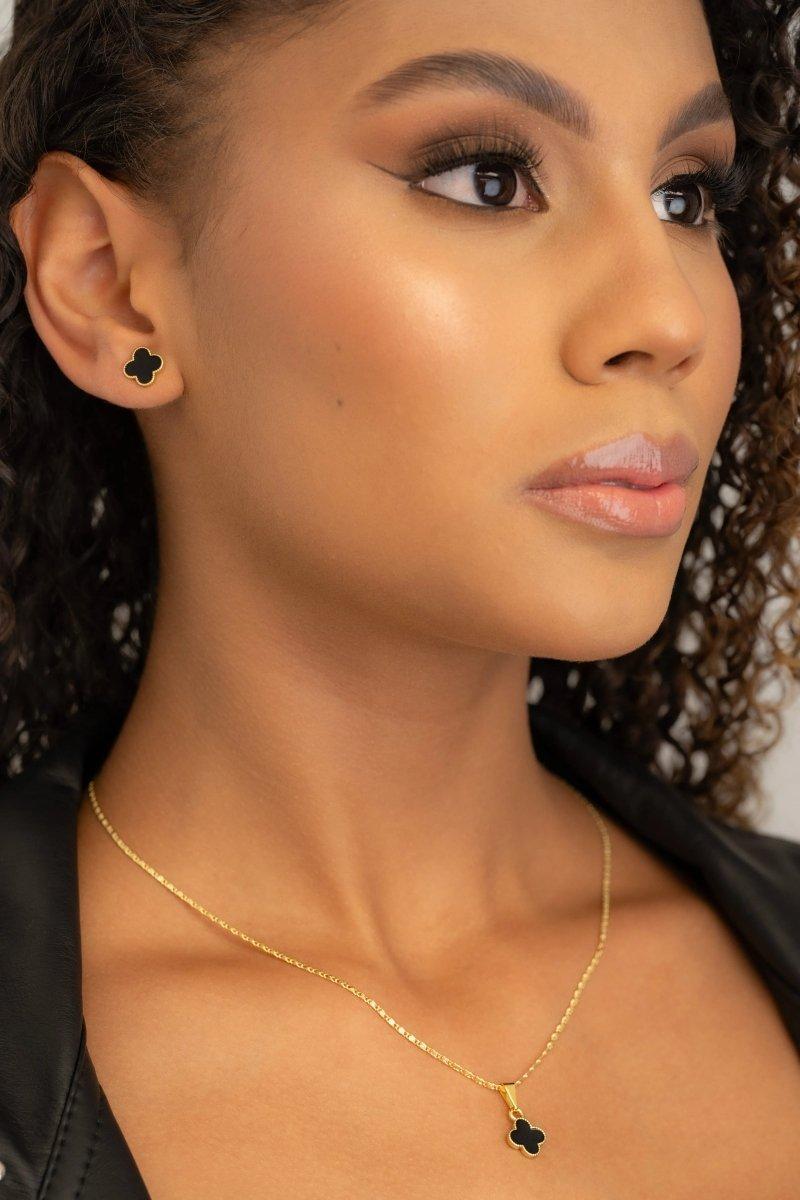 SET BLACK CLOVER 1CM-DIJES-JOYERIA D'ORÉ-ORO LAMINADO 18K CALI