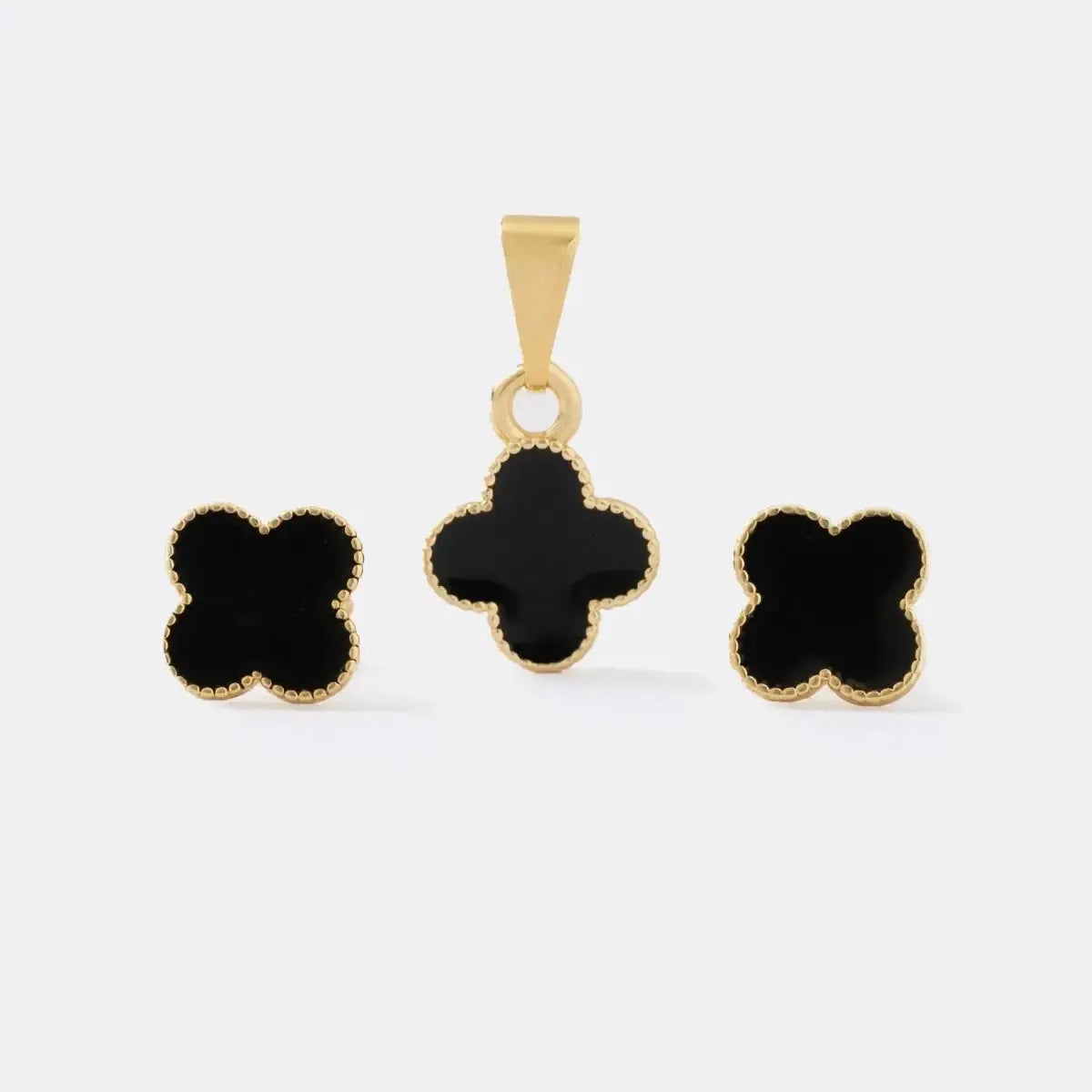 SET BLACK CLOVER 1CM-DIJES-JOYERIA D'ORÉ-ORO LAMINADO 18K CALI